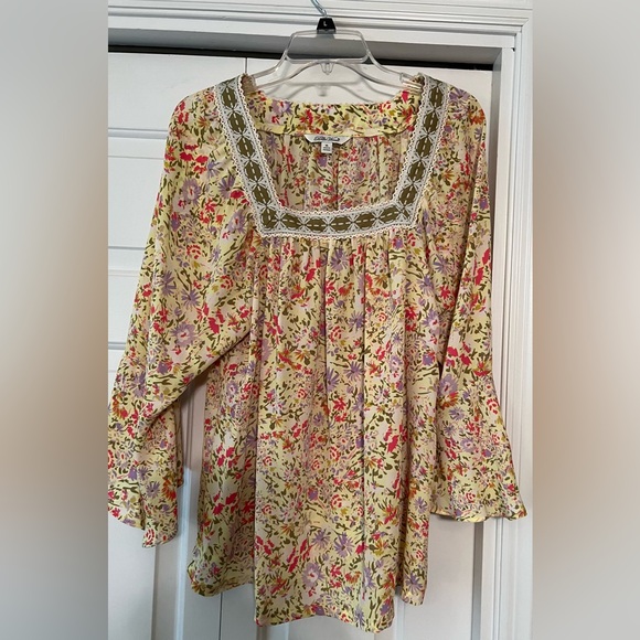 Boho Blooms Yellow Floral Tunic Top The Pioneer Woman Rustic Charm EUC XL #2427 - Picture 6 of 13